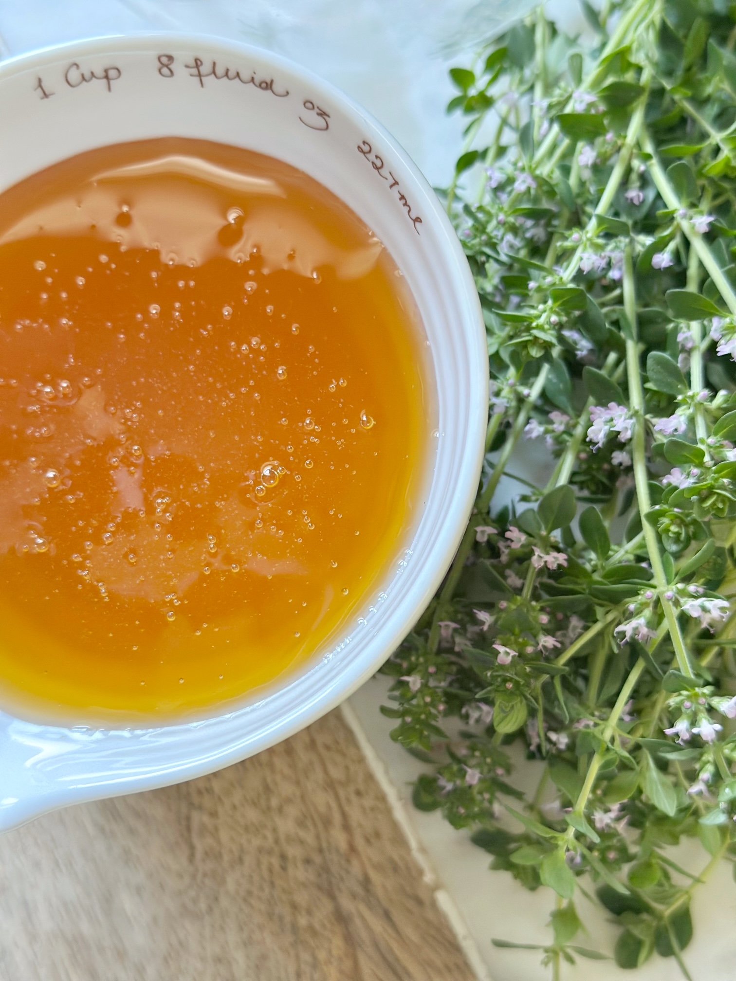 1 cup of honey and sprigs of thyme.