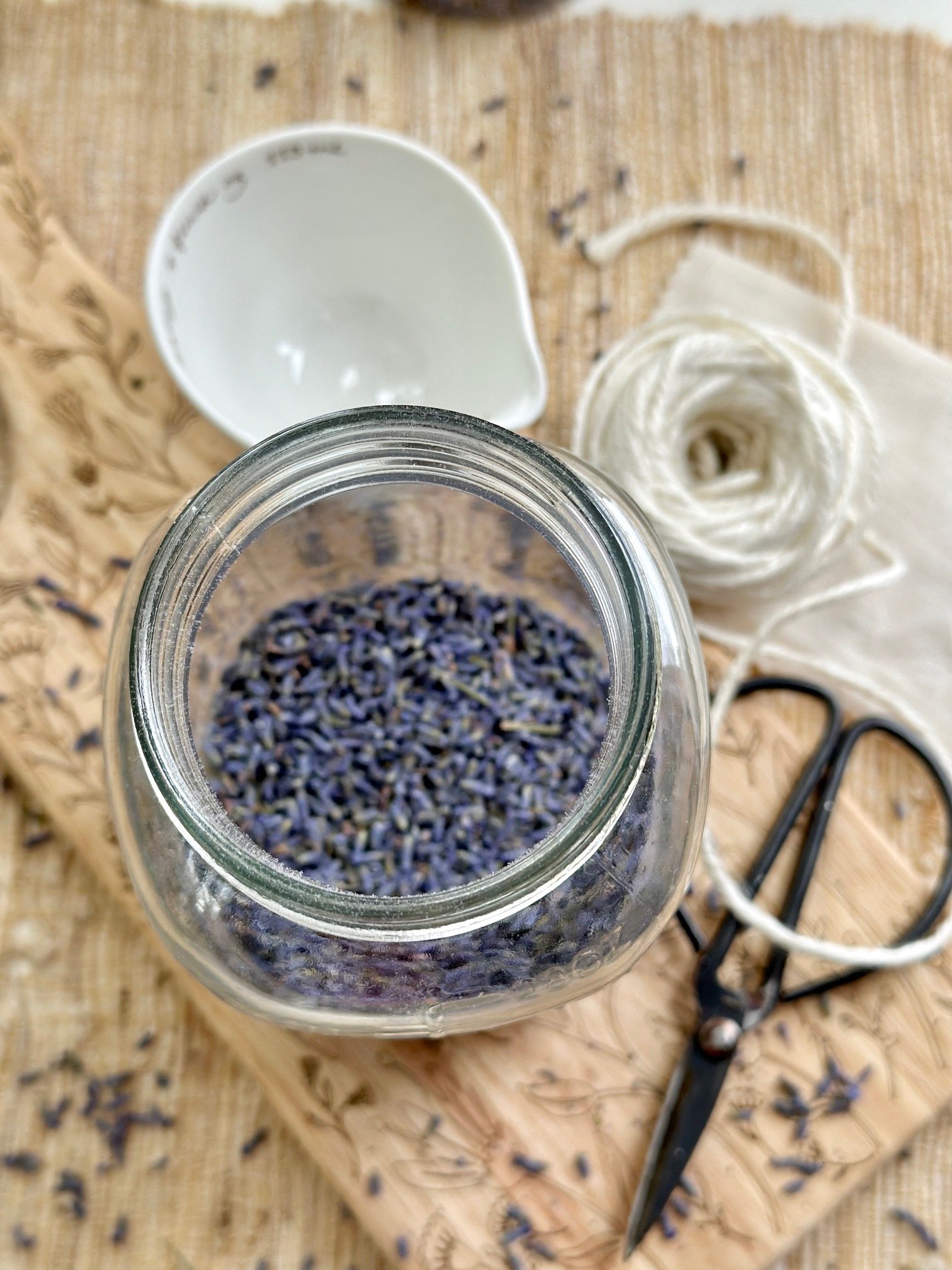 Lavender in a jar ready to make this lavender honey recipe.