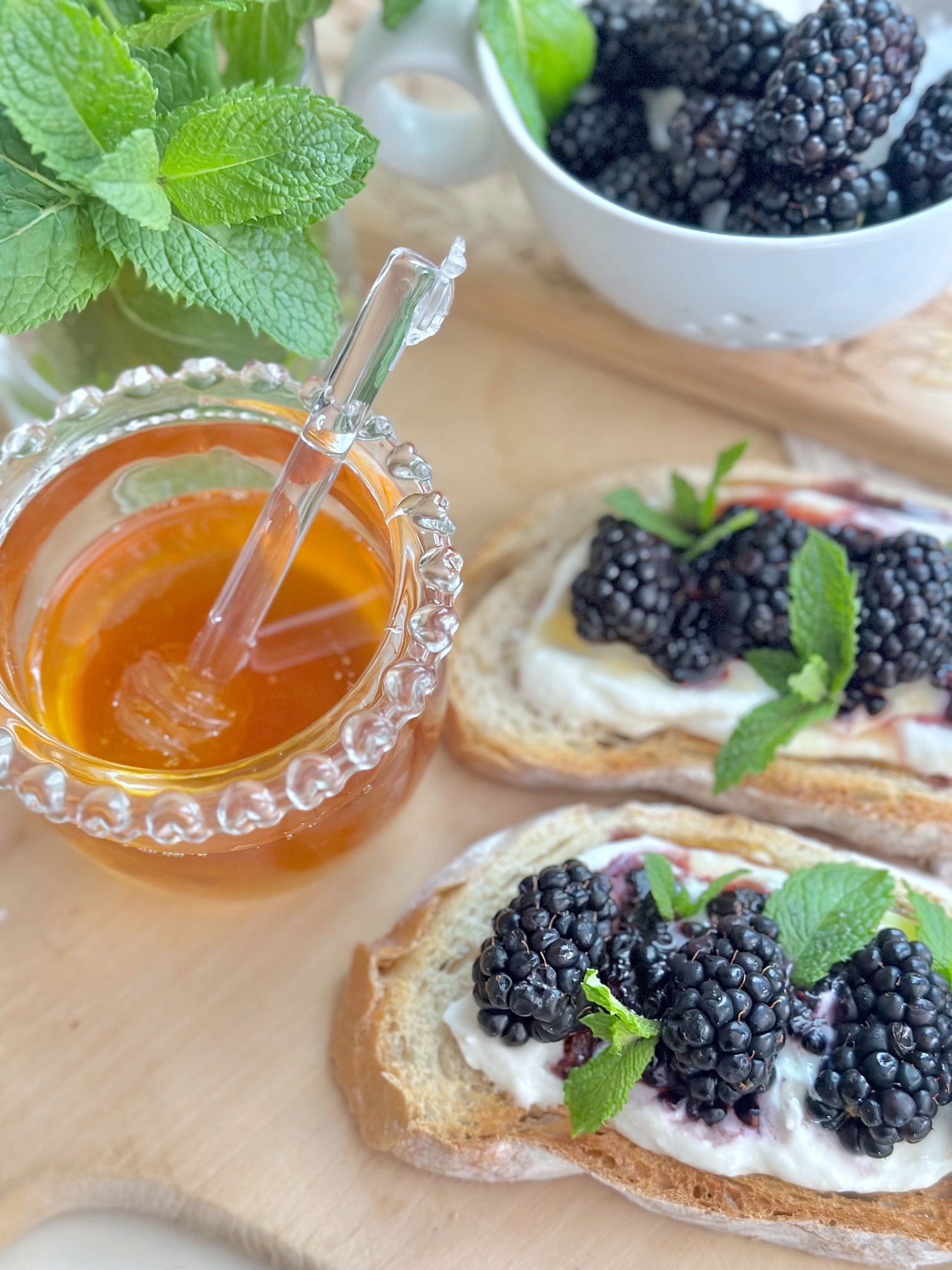 Rosemary honey with artisan fruit toast.